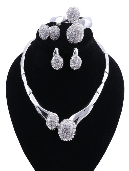 

fashion charm african bridal earrings ring jewelry sets classic wedding dubai necklace bracelet for women jewelry sets5953724, Slivery;golden