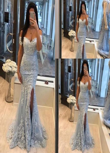 

mermaid prom dresses off shoulder lace appliques beaded sashes side split open back custom made formal party evening gowns4665757, Black
