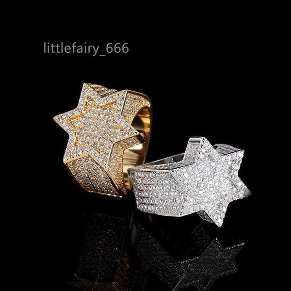 

hip hop diamond rings jewelry women hexagonal star micro paved 3a cz stone ring for men, Silver