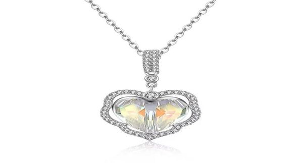 

crystals sterling silver pendant necklaces pave double layer with gift box2814126