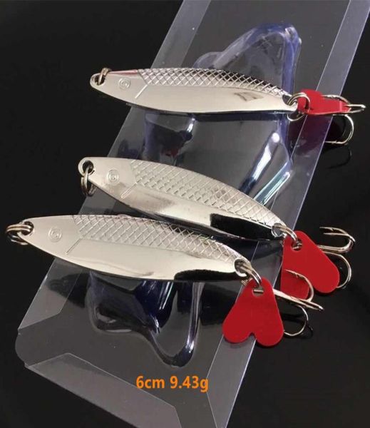 

6cm 943g silver spoons hook metal baits lures 6 treble hooks fishing gear 10 pieces lot f844621572