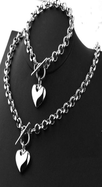 

factory lovers couples stainless steel peach heart pendant charm necklace bracelet bangle for women men jewelry set lover gi2688492, Silver