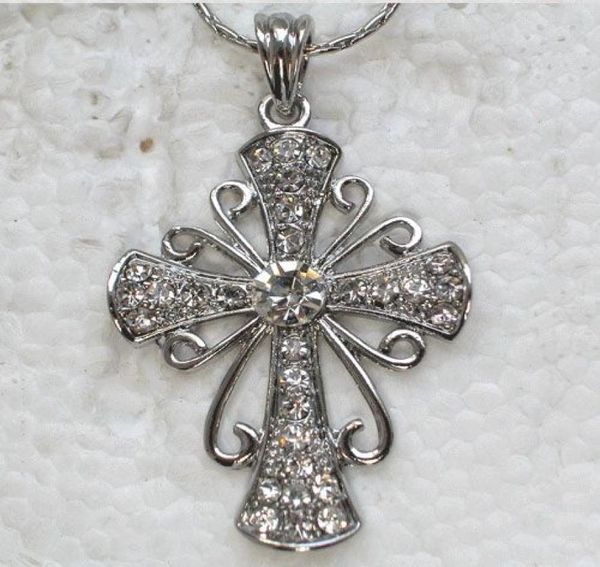 

whole crystal rhinestone cross necklaces pendants chains f1674027671, Silver