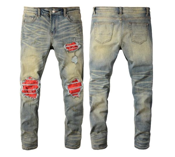 

2021 mens jeans distressed motorcycle biker jean rock skinny slim ripped hole letter uality brand hip hop denim pants 65528350228, Blue