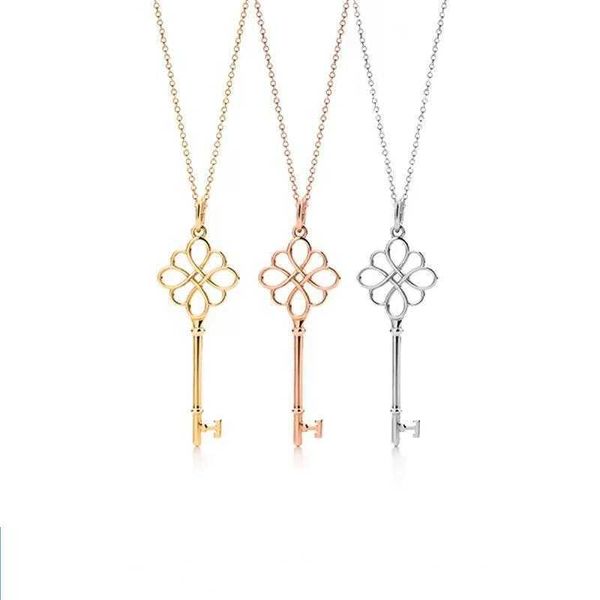 

original new tiffayffay hollow chinese knottiffayng key necklace 925 silver star 18k gold rose bone chain sweater, Black