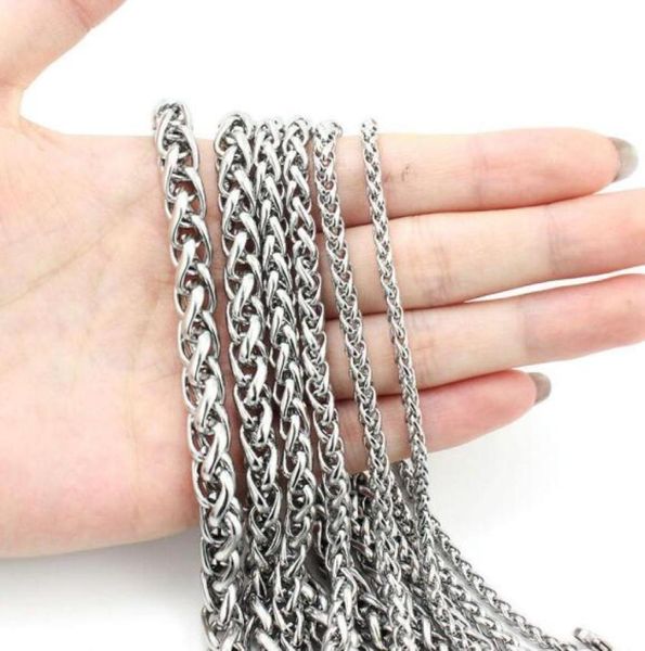 

in bulk 10meter lot jewelry making findings stainless steel wheat braid chain 3mm 4mm 5mm 6mm silver wheat spiga rope chain diy ma1468993