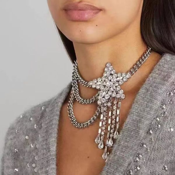 

pendant necklaces ry luxury bling crystal necklace belts tassel fringe adjustable chain choker wedding party jewelry 230427, Silver