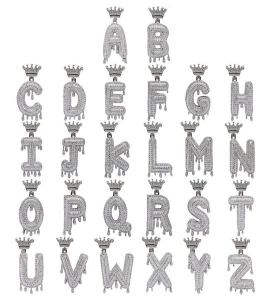 

26 english initial crown pendant necklaces bling jewelry zircon 18k gold letter diamond pendants hip hop necklace for women men st9118108, Silver