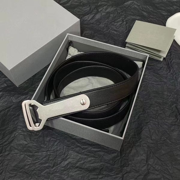 

23ss bottle opener black cow leather belt silver b letter fashion personality belt for men and women, Black;brown