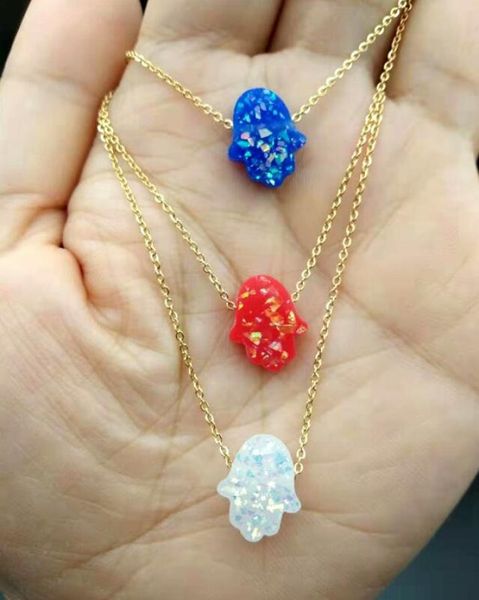 

resin opal hamsa hand choker necklace gold stainless steel chain simple collana kolye bijoux collares mujer collier femme4188376, Silver
