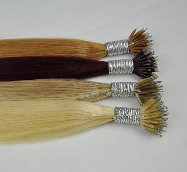 

dhl fedex color 99j 18p60 613 12 double drawn silk straight brazilian nano ring hair extensions 1g strand 100g lot 753163, Black