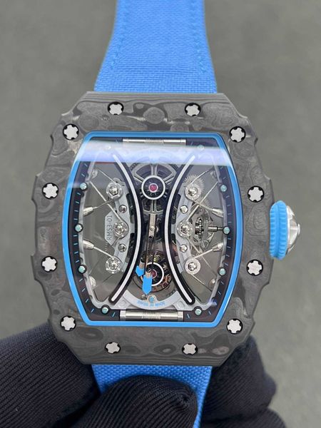 

designer men wrist watches superb rm53-01 real tourbillon watch bucu fully automatic mechanical movement sapphire mirror ntpt carbon fiber c, Slivery;brown