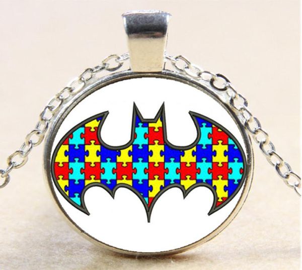 

10pcs batman autism chain necklacechristmas birthday giftcabochon glass necklace silverbronzeblack fashion jewelry pendant4754084, Silver