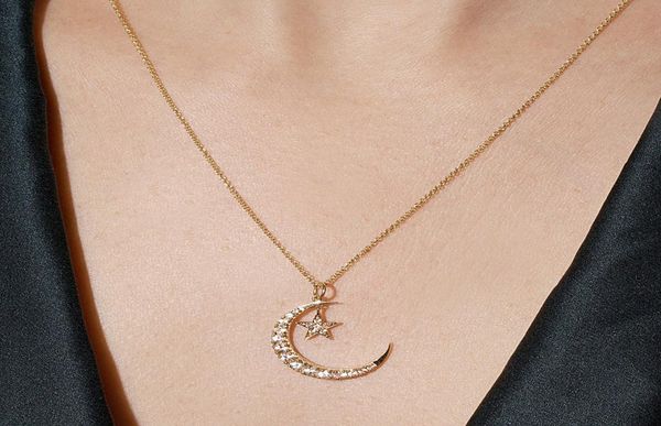 

100 925 sterling silver christmas gift cz paved cute lovely moon star charm delicate silver necklace7331162, Black