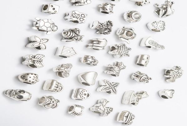 

mix 40 style antique silver plated alloy big hole charms spacer beads fit bracelet diy jewelry necklaces pendants charms beads7495273, Black