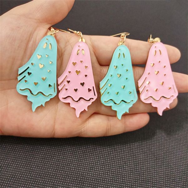 

halloween lovely ghost dangle earrings for women acrylic jewelry light blue pink cute cartoon classic accessories, Silver