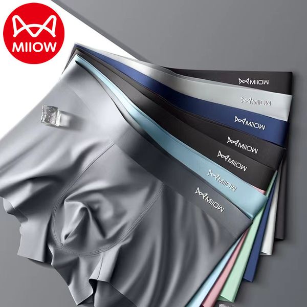 

underpants miiow 3pcs aaa conductive antibacterial men underwear 120s ice silk fabric men's panties seamless boxer shorts underpants 23, Black;white