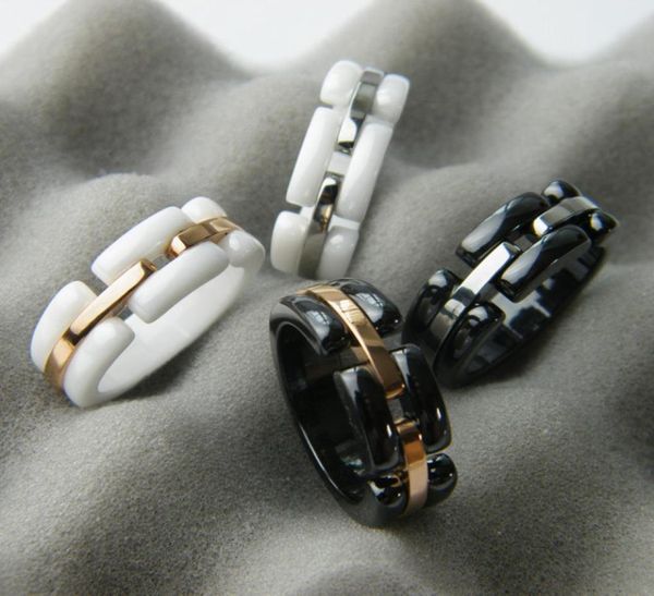 

new arrival fashion lady 316 titanium steel black white ceramic wedding engagement 18k gold plated narrow rings size6114877769, Golden;silver
