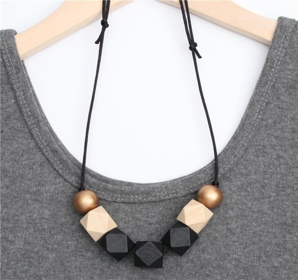 

1pc new wood geometric necklace painted faceted wooden beads ball chunky leather cord brown black statement e20703019933, Silver