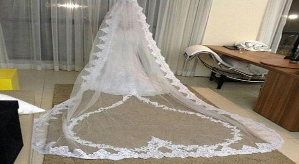 

selling luxury real image wedding veils three meters long veils lace applique crystals two layers cathedral length brid3400450, Black