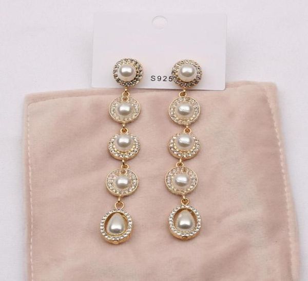 

18k gold plated flower designer letters stud long earring dangle crystal geometric luxury brand women rhinestone pearl wedding par1671100, Silver