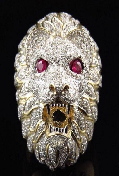 

domineering rhinestone crystal men ring creative lion head rings84339012438371, Silver