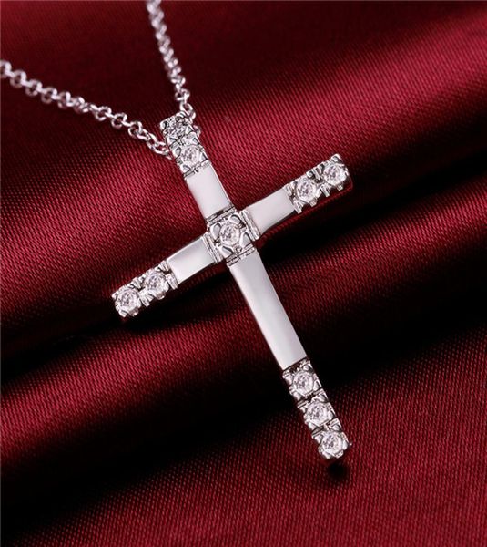 

wedding inlaid stone cross women039s sterling silver plate necklacefashion 925 silver pendant necklace with chains gn5395945704