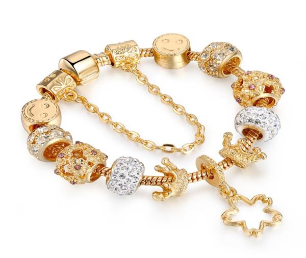 

fashion jewelry for pandora charms heart bracelet crystal chain bracelet pink lucky bangles kc gold bracelets for women with bag4912840, Golden;silver