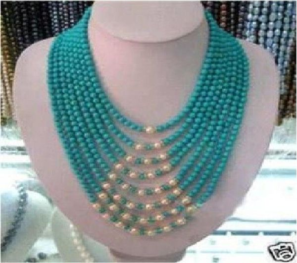 

beautiful 8row 6mm turquoise white pearl necklace 1722iches01194282, Black