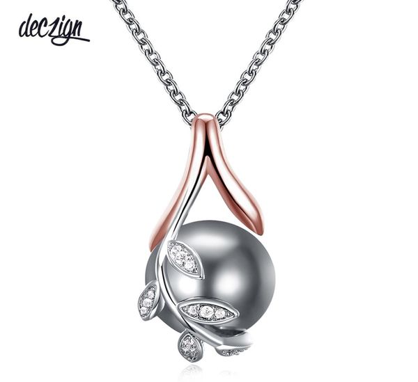 

deczign drop charms pendants rose gold plate pave grey pearl cubic zircon crystal jewelry pendant necklace for women wp63902954, Silver