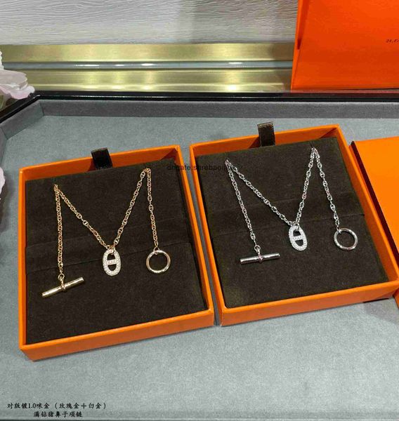 

aher mas designer luxury nacklace v gold long h letter pendant pig nose necklace women's clavicle chain, Silver
