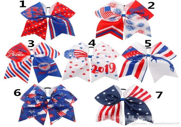 

7quot 4th of july ponytail hair band bows american flag hairbands ribbon glitter rugby bowknot girl hair holders accessories2665899, Slivery;white