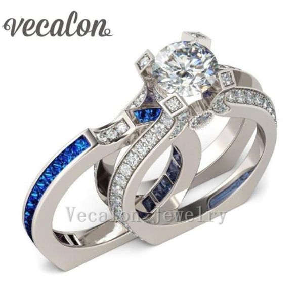 

vecalon female silver jewelry engagement ring sapphire simulated diamond cz 925 sterling silver wedding band ring set for women2237992483, Slivery;golden