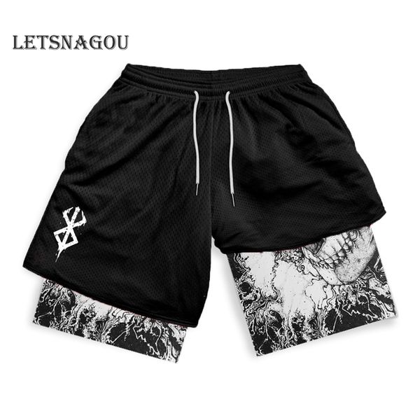 

men's shorts men's anime shorts berserk manga print 2 in 1 gym shorts compression stretchy sports shorts quick dry fitness workout, White;black