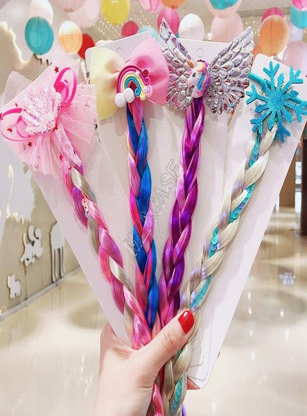 

girls unicorn cartoon hair band rings colorful braids wig sequined glitter braid wigs ponytail holder circles cosplay princess hai7759866, Slivery;white