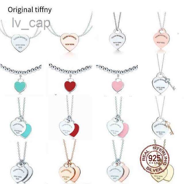

new 100% 925 sterling silver necklace pendant heart bead chain rose gold and gold luxurious for women fashion jewelry original gift y220310