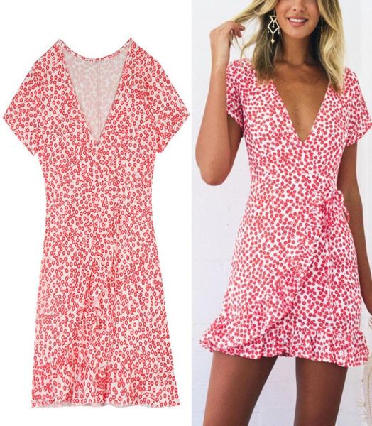 

summer wrap dresses women chiffon deep v neck long sleeve star print ruffle mini dress beach dresses tunic party dress7037755, Black;gray
