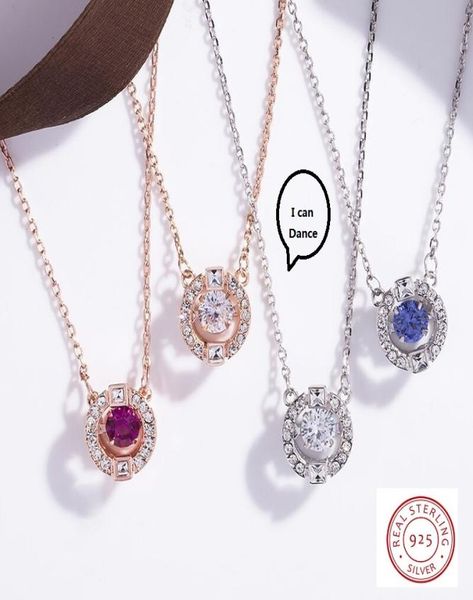 

trendy classic rotate dancing cz stone 925 sterling silver pendant necklace for women fashion jewelry gift for love in four colors4225392