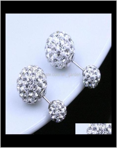 

stud drop delivery 2021 double side earrings vintage shamball disco ear jewelry white gold overlay sier crystal ball bohemian wedd4072158, Golden;silver