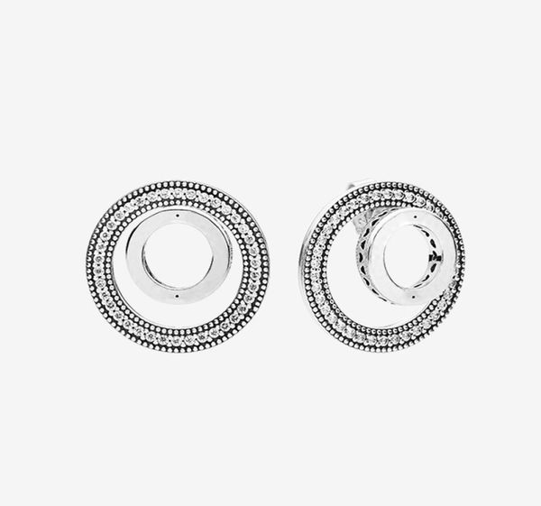 

full cz diamond circle stud earrings women girls wedding gift jewelry for 925 sterling silver love hearts earring with original box2845194, Golden;silver