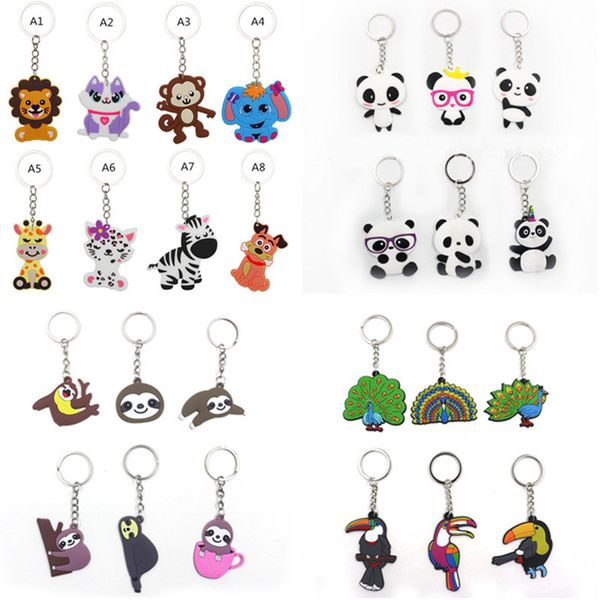 

pvc cartoon animal keychain jungle animals keyring panda sloth peacock alpaca shape key ring holder charm cute trinket fashion bag pendant r, Blue