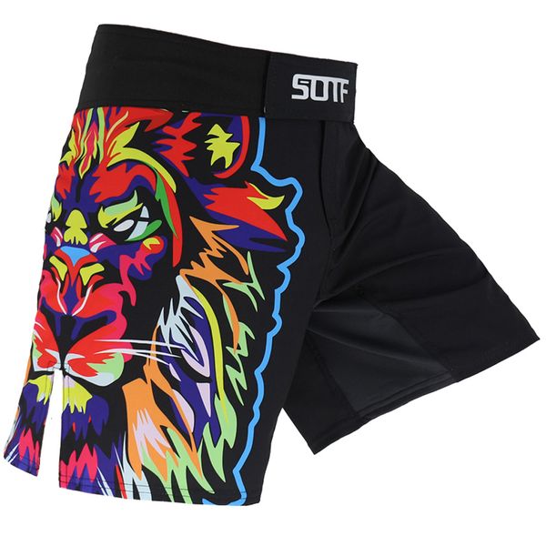 

men's shorts sotf color tiger print breathable fitness ferocious mma shorts fighting tiger muay thai boxing shorts kickboxing sanda sho, White;black