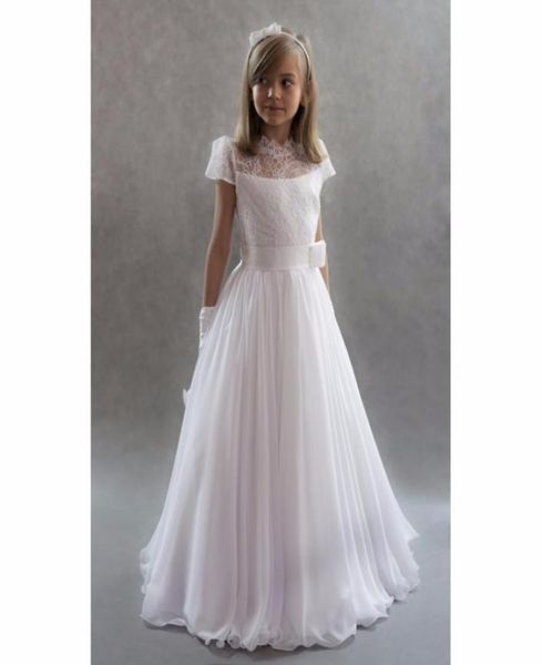 

lace flower girls039 dresses lovely jewel neck vintage short sleeves chiffon girls pageant gowns with sash princess kids weddin2006810, White;blue
