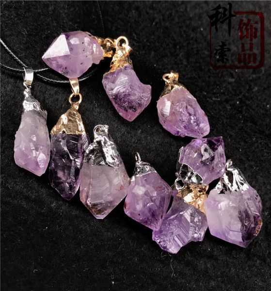 

original amethyst stone pendant necklace natural healing chakra crystal pendant necklace whole1936528, Silver