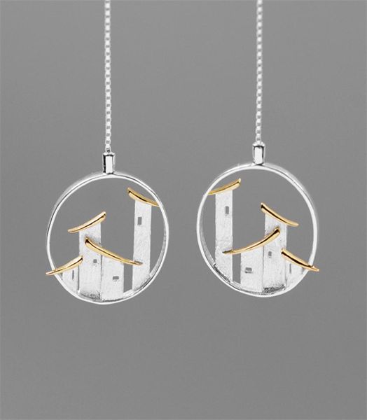 

inature 925 sterling silver handmade folk house long drop earrings for women statement jewelry gift cx2006283810535, Golden
