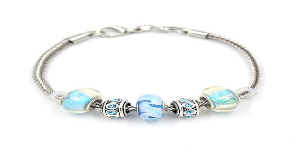 

whole new arrival diy jewelry wheat chain light blue aqua lampwork murano glass bead bracelets for women gift bijoux pulser6033225, Golden;silver