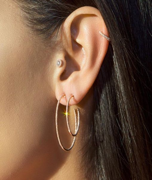 

37mm 45mm cz thin hoop earring for women and girl gift big small hoop set pave clear sparking cubic zirconia elegance gold hoop ea6640208, Golden;silver