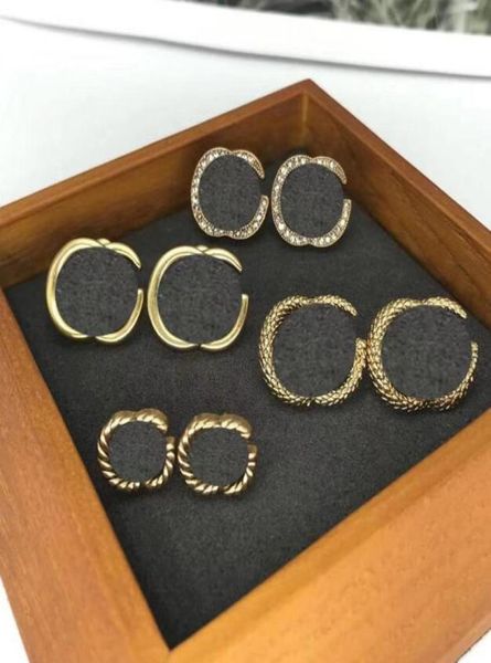 

925 silver crystal women designer double letter stud vintage geometric heartshaped couple earrings for lady party we8706446, Golden;silver