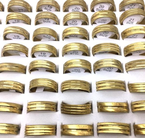 

whole 100pcslot men039s women039s band ring gold plated stripe stainless steel rings fashion jewelry party favor gifts 9180621, Silver