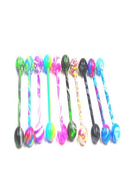 

lot100pcs stainless steel tonguenipple ring bar barbells body jewelry ear bar piercing new candy colors 14g8358469, Silver